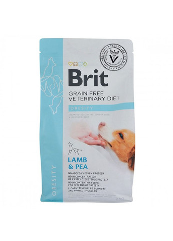 Сухой корм GF VetDiet Dog Obesity для собак, коррекция веса, с ягненком, индейкой и горохом, 2 кг Brit (362701651)