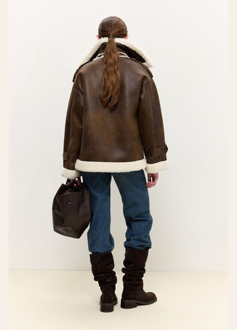 Дубленка с экокожи Черно-молочный 782 Papaya (317469995)