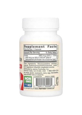 Метилфолат 400 мкг, 60 капсул Jarrow Formulas (361118088)