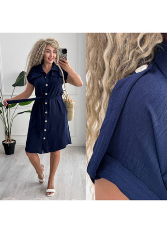 Синя сукня американський креп жатка на ґудзиках з кишенями та поясом Україна