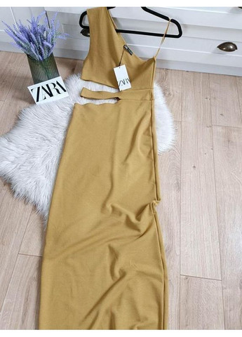 Горчичное облегающее трехкотожное платье с вырезами Zara