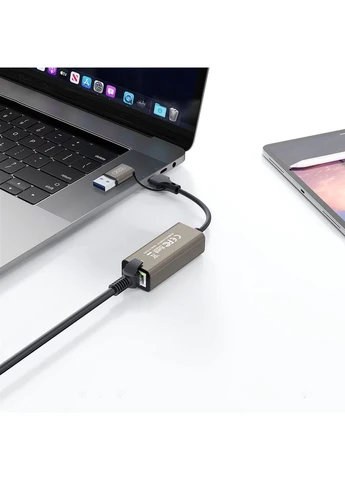 Адаптер USB-C + USB A to RJ45 Ethernet (HUB018.black) XO (386196286)
