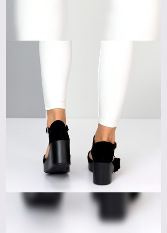 Чорні босоніжки жіночі замшеві на платформі з танкеткою та закритою п’яткою Viki Босоніжки (332006081)
