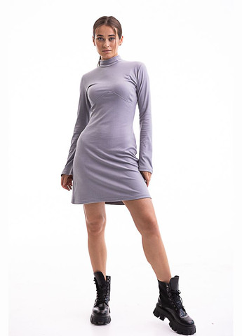 Сіра коротка трикотажна сукня світло-сіра з акцентним швом під грудьми Arjen