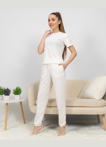 Біла всесезон піжама жіноча з рубчику футболка і штани білий Maybel