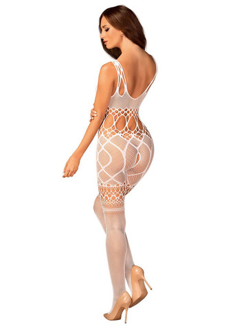 Белый демисезонный комбинезон-сетка с вырезом g330 Obsessive