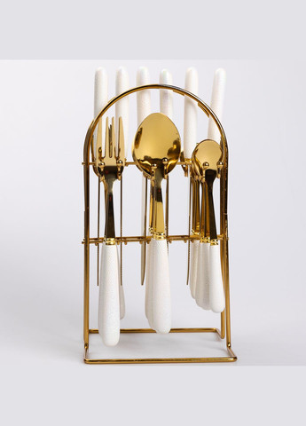 Набор столовых приборов на подставке 24 предмета с керамическими ручками, золотистый Yiwu (323222990)