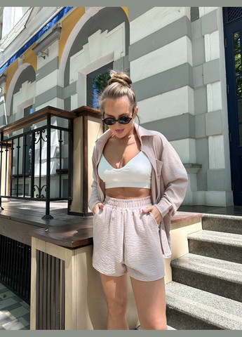 Легкий костюм 2-ка с шортами бежевого цвета 28904 No Brand (323643507)