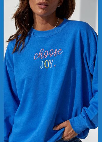 Свитшот женский с вышитой надписью choose joy - синий Lurex - Свободный крой синий повседневный трикотаж - (293292998)