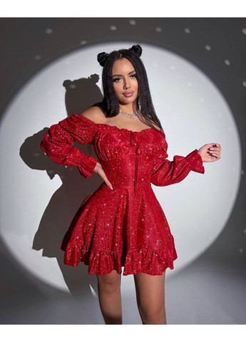 Червона сукня 655 люрекс північне сяйво,спинка на блискавці потаємній,рукава довгі Україна