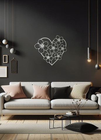 Интерьерная картина на стену, декор в комнату "Цветочное сердце", стиль минимализм 50х53 см Woodyard (292113199)
