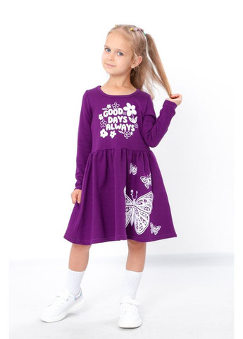 Фіолетова утеплена сукня вільного крою для дівчинки з малюнком (p-4172) Носи своє (301906897)