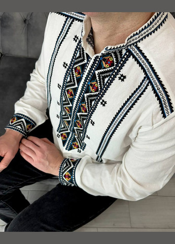 Біла чоловіча вишиванка ESQ візерунок геометричний пряма (319322790)