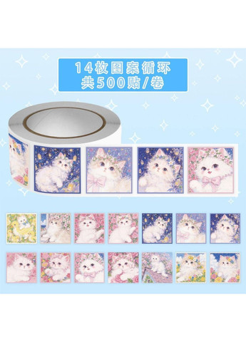 Декоративні наклейки з котиками, 500 шт в рулоні, вінтажний стиль No Brand (372448769)