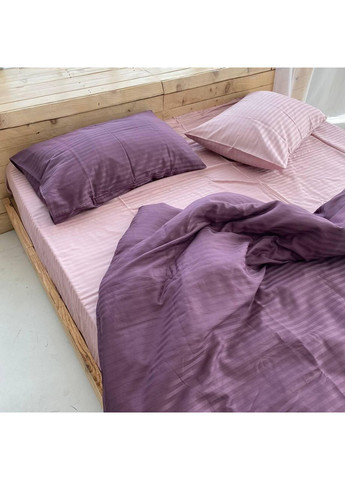 Постельное белье Пудра+Фиолетовая страйп сатин PREMIUM Полуторный размер, наволочки 70/70 No Brand (364220448)