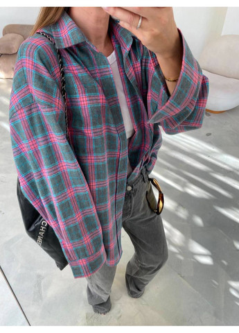 Жіноча картата сорочка oversize з довгим рукавом Україна (353492976)