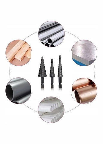 Набор ступенчатых конусных упражнений Cone Drill Bit 3 штуки (3-12, 4-12, 4-20 мм), Black Semi Line (324607793)