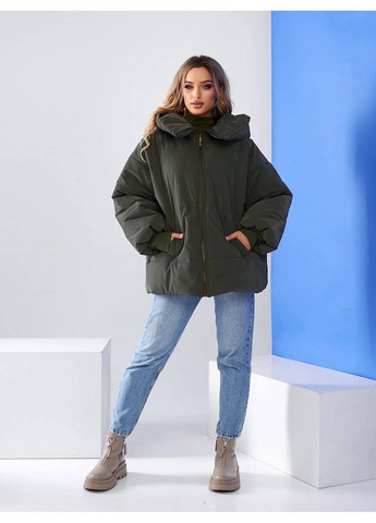 Оливкова (хакі) зимня жіноча зимова куртка класу люкс з глибоким капюшоном і водовідштовхувальною тканиною — заміри в описі куртка-пальто DK/DL Мода без кордонів