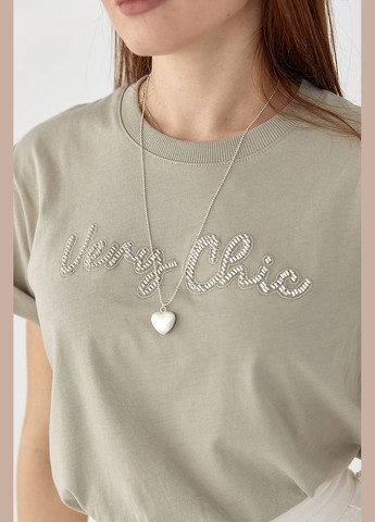 Футболка з написом Very Сhic з бісеру - світло-сірий колір Lurex - (335077299)