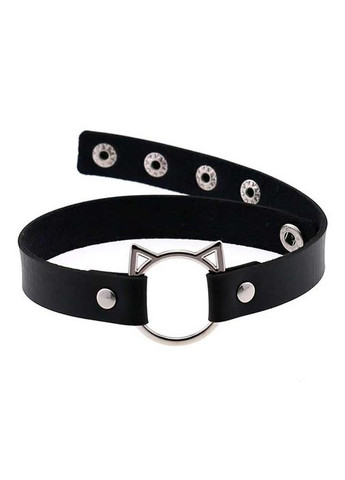 Ошейник "Кошечка" черного цвета Садо-мазо. Кожаный ошейник на шею с металлическим кольцом и кошачьими ушками China (360603655)