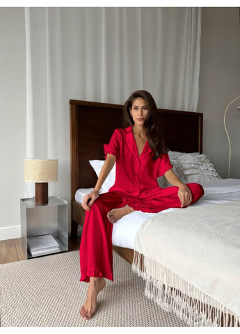 Красная всесезон женская пижама рубашка + брюки No Brand