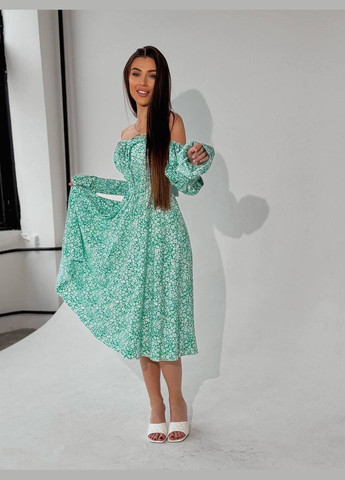 Мятное повседневный женское платье FINO Mode с цветочным принтом