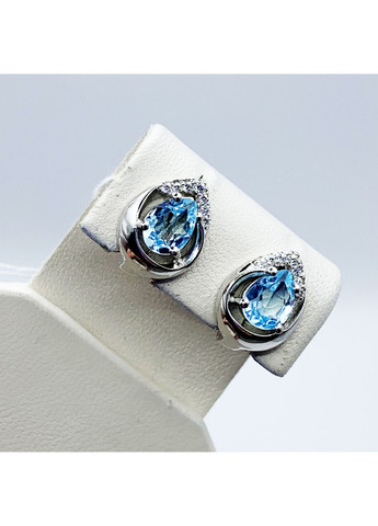 Сережки срібні з блакитним топазом і кубічним цирконієм 4,55 г No Brand (369737622)