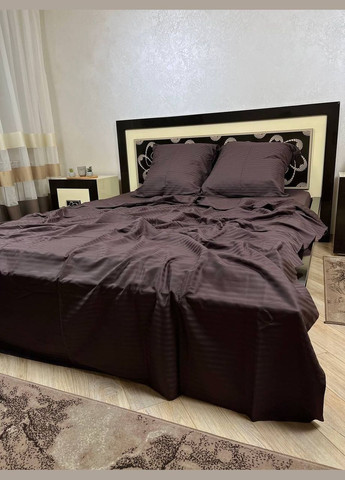 Постільна білизна бавовняна в смужку Двоспальна 180 x 220 Страйп сатин 50 x 70 Коричнева No Brand (332796744)