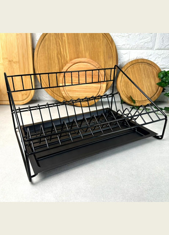 Чёрная одноярусная сушилка для посуды 36.5 см с бортиком и поддоном, Люкс No Brand (366818177)