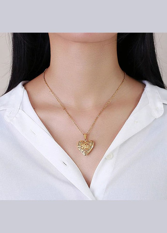 Кулон рамка на ланцюжку кулон медальйон різьблений дизайн у формі серця медальйон для фото 3.7см Liresmina Jewelry (290250912)