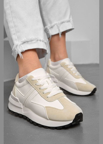 Білі осінні кросівки жіночі біло-бежевого кольору на шнурівці Let's Shop