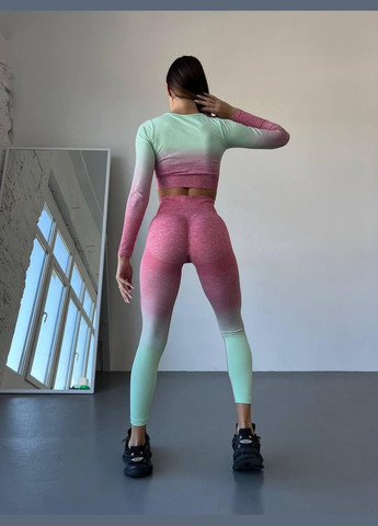 Спортивний костюм (рашгард та легінси) з ефектом пуш-ап і градієнтом, рожевий з зеленим, розмір S Trends (330756872)