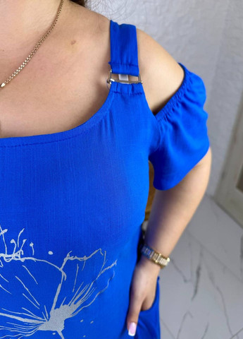 Синя повсякденний сукня максі вільного крою оверсайз Україна з малюнком