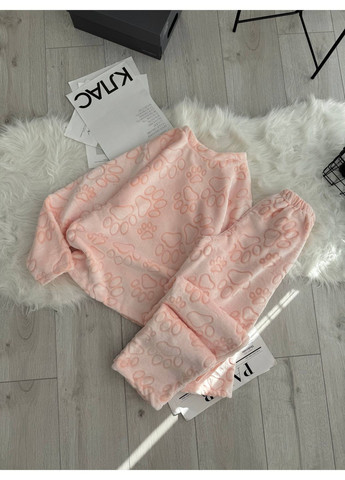 Персиковая зимняя пижама 0802 турецкая двухсторонняя махра брюки и кофта Україна