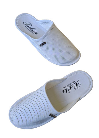 Белые тапочки женские с экокожи закрытые Белста с перфорацией