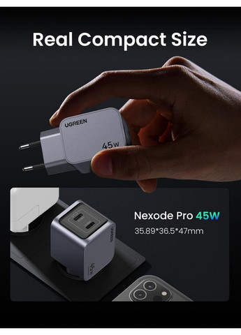 Зарядное устройство 2xUSB 45W (2хUSB-C) Gan Nexode Pro X707 Ugreen (370618480)