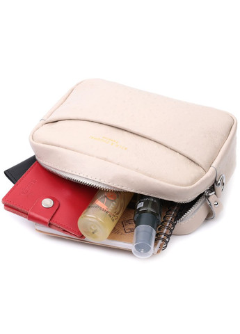 Фактурна жіноча кроссбоді з натуральної шкіри біла 22660 Vintage (329198908)