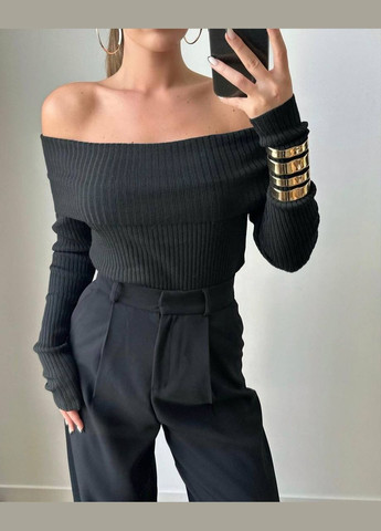 Топ со спущенными плечами No Brand чёрный праздничный, вечерний