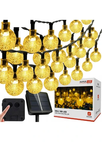 Сонячна гірлянда 100 LED-кульок, SuperLED Soli — довжина 19 м, тепле біле світло, IP65, датчик сутінків, для саду, тераси Jooki (388655654)