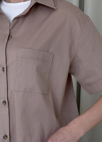Кофейная классическая, повседневный, кэжуал рубашка однотонная Merlini с коротким рукавом