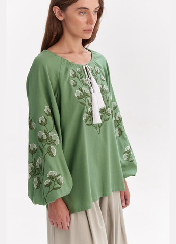 Зелена жіноча вишиванка "бавовна" l MEREZHKA візерунок орнамент льон (327370792)