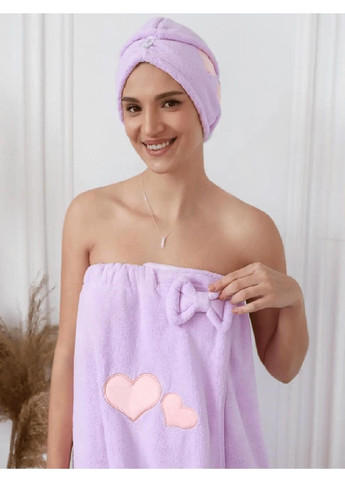 Набор женский полотенце халат для тела чалма на голову микрофибра для ванны бани сауны 140х80 см (478869-Prob) Сердце сиреневый Unbranded (314765681)