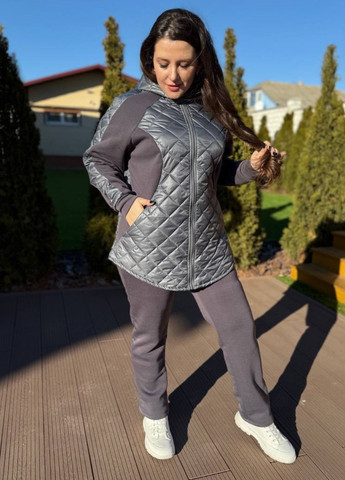 Базовий повсякденний демісезонний костюм двійка: стьобана курточка на блискавці з капюшоном + штани Tik-Tak (362539652)