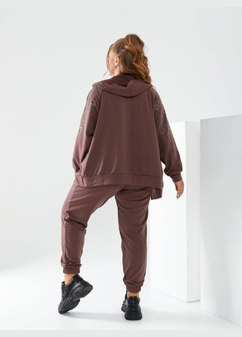 Жіночий трикотажний спортивний костюм батал великий розмір з капюшоном з декорацією зі стразів чорний на змійці Bonita Спортивний костюм (322111902)