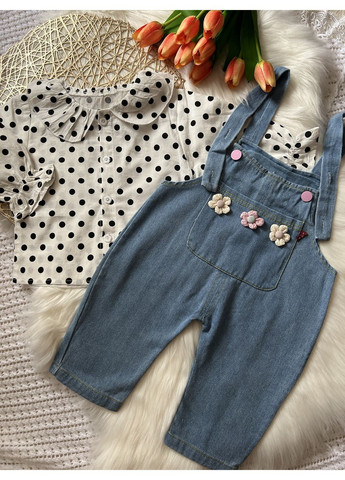 Светло-голубой демисезонный детский : блузка и джинсовый комбинезон брючный No Brand костюм