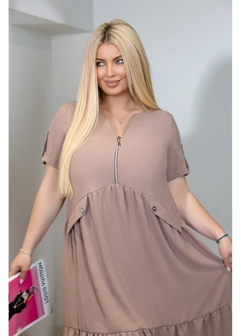 Кофейное платье свободного кроя в ярких цветах мод кор-21-253, мокко, No Brand