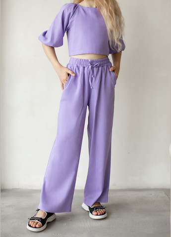 Лавандовый летний льняный костюм для девочки "prettу" (лавандовый) брючный No Brand