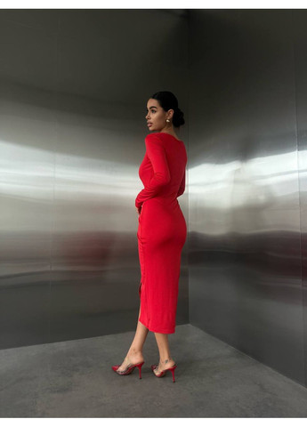 Червона вечірня жіноча сукня з бляшкою з мікро дайвінгу — замір в описі GD/GL Модний простір однотонна