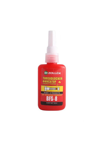 Фіксатор різьби Threadlocker червоний для нерозбірних з'єднань BFS-8 50г Zollex (352764825)