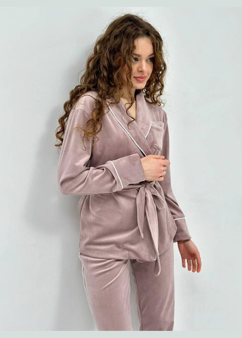 Бежевая всесезон женская велюровая пижама больших размеров L&L